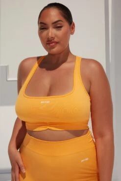 Radiate Ruched Sports Bra In Light Orange -Core Fit Shop bt0363 bt0366 10 l orange ribbed detail crop top high waisted shorts 1