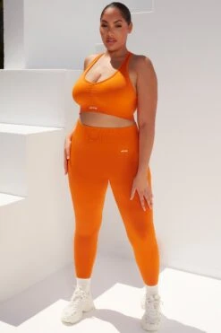 Surge Curved Waist Seamless Leggings In Deep Orange -Core Fit Shop bt0364 bt0365 10 surge deep orange leggings beam light crop top 2