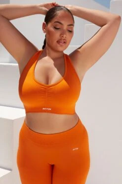 Cross Back Strap Sports Bra In Deep Orange -Core Fit Shop bt0364 bt0365 14 surge deep orange leggings beam light crop top 3