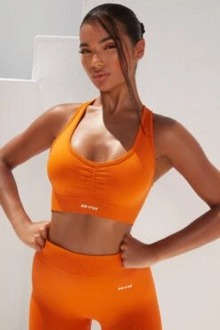 Cross Back Strap Sports Bra In Deep Orange -Core Fit Shop bt0364 bt0365 3 surge deep orange leggings beam light crop top 3