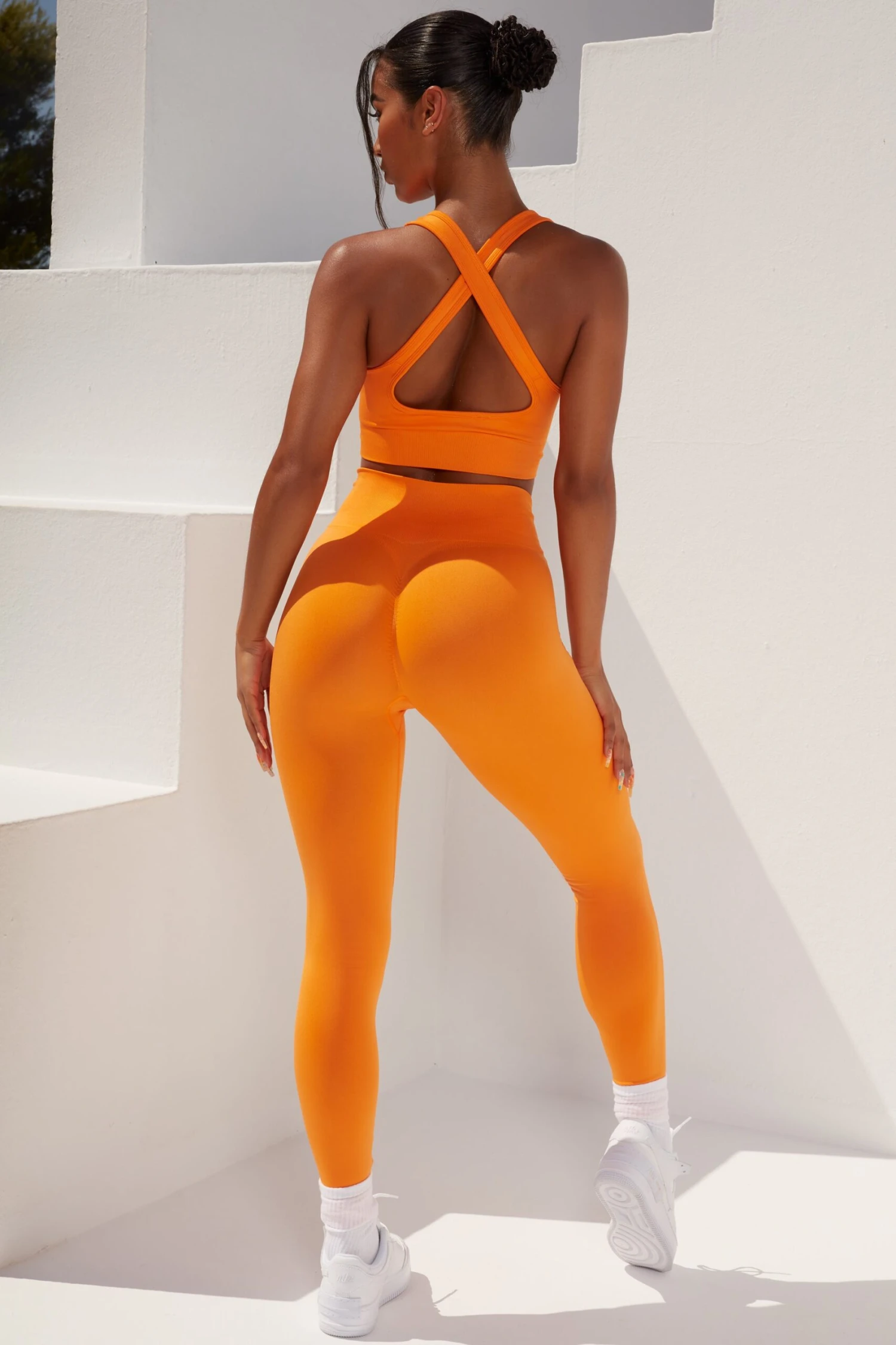 Cross Back Strap Sports Bra In Orange 4 Cross Back Strap Sports Bra In Orange - Image 2