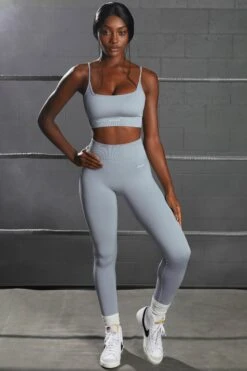 Surge Curved Waist Seamless Leggings In Light Blue -Core Fit Shop bt0365 bt0370 1 surge awaken light blue strappy crop top high waist leggings seamless