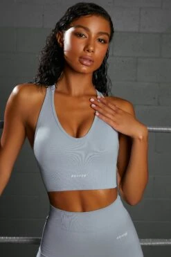 Overhaul Racer Knot Back Seamless Crop Top In Blue -Core Fit Shop bt0366 bt0372 10 flash overhaul light 1