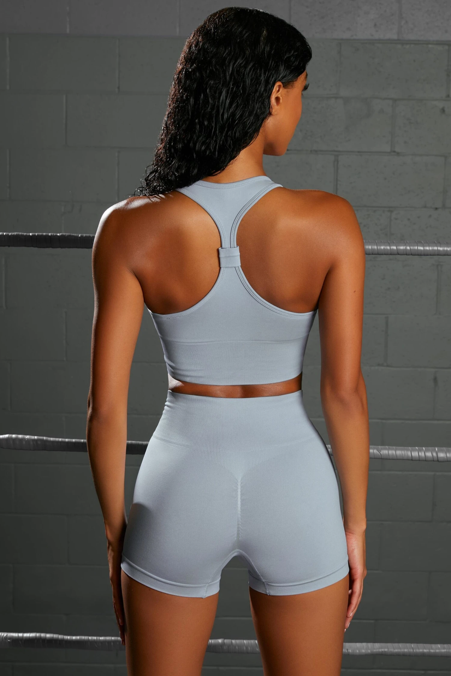 Curved Waist Seamless Mini Shorts In Light Blue 5 Curved Waist Seamless Mini Shorts In Light Blue - Image 3