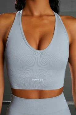 Overhaul Racer Knot Back Seamless Crop Top In Blue -Core Fit Shop bt0366 bt0372 7 flash overhaul light blue 1