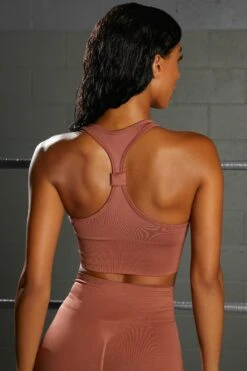 Overhaul Racer Knot Back Seamless Crop Top In Rust -Core Fit Shop bt0372 bt0366 5 flash rust crossover back crop top emerge cycling shorts