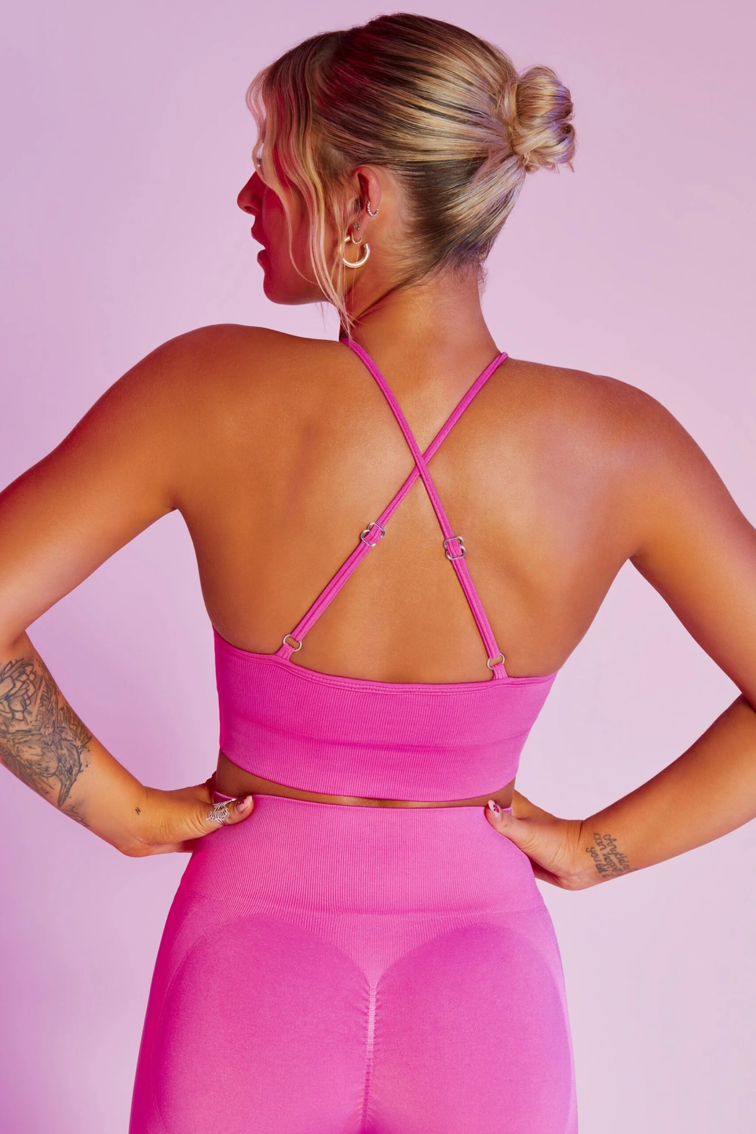 Incline Seamless High Neck Crop Top In Pink 4 Incline Seamless High Neck Crop Top In Pink - Image 2