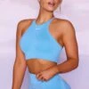 Crop Top In Blue -Core Fit Shop bt0376 bt0385 10 incline blue high neckline cross back crop top shorts sportswear