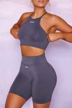 Cycling Shorts In Grey -Core Fit Shop bt0376 bt0385 3 incline grey high neckline cross back crop top shorts sportswear