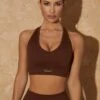 V Neck Sports Bra In Warm Brown 2 V Neck Sports Bra In Warm Brown -Core Fit Shop bt0381 1 personal best warm brown ribbed cut out rcaer back top