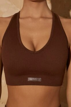 V Neck Sports Bra In Warm Brown 11 V Neck Sports Bra In Warm Brown -Core Fit Shop bt0381 5 personal best warm brown ribbed cut out rcaer back top