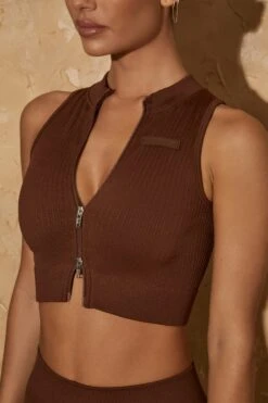 Sleeveless Crop Top In Warm Brown -Core Fit Shop bt0382 bt0425 10 high energy definition warm 7