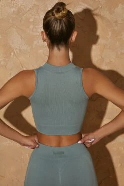 Sleeveless Crop Top In Lead Blue -Core Fit Shop bt0382 bt0425 8 high energy definition blue 2