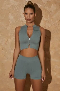 Sleeveless Crop Top In Lead Blue -Core Fit Shop bt0382 bt0425 8 high energy definition blue 4