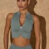 Sleeveless Crop Top In Lead Blue -Core Fit Shop bt0382 bt0425 8 high energy definition blue 7