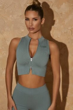 Sleeveless Crop Top In Lead Blue