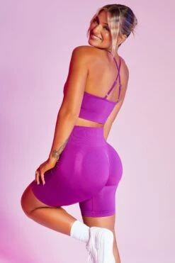 Seamless High Waist Biker Shorts In Purple -Core Fit Shop bt0383 bt0385 3 circuit change the game purple high