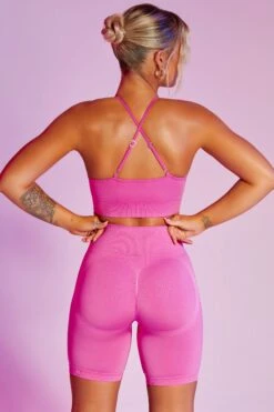 Seamless High Waist Biker Shorts In Pink -Core Fit Shop bt0383 bt0385 7 pink high strap crop top biker short sportswear
