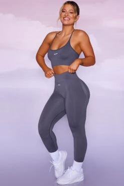 Leggings Grey -Core Fit Shop bt0383 bt0386 2 grey high strap crop top grey leggings 1