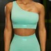 Asymmetric Crop Top In Turquoise 2 Asymmetric Crop Top In Turquoise -Core Fit Shop bt0408 bt0403 2 empowered turquoise asymmetric crop top push yourself biker shorts