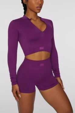 Long Sleeve Crop Top In Dark Purple -Core Fit Shop bt0409 1 reach for it deep purple zip crop top