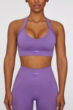 Cross Back Sports Bra In Purple -Core Fit Shop bt0411 1 purple cross back sports bra