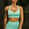 Cross Back Sports Bra In Turquoise -Core Fit Shop bt0411 6 purpose turquoise cross back sports bra