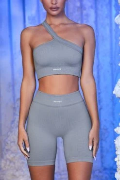 Ribbed Biker Shorts In Grey