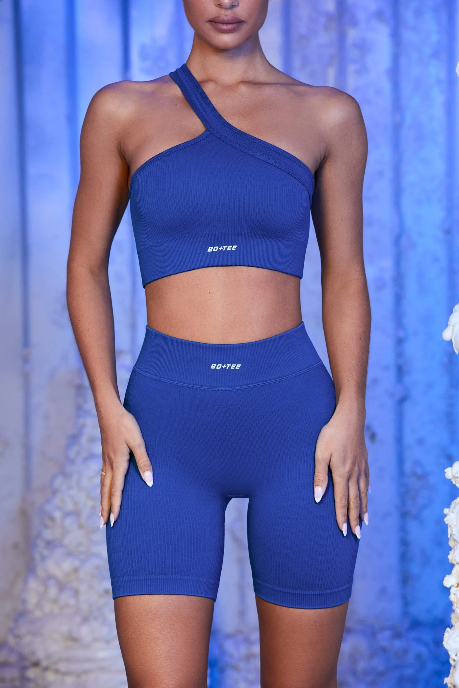 Ribbed Biker Shorts In Blue 3 Ribbed Biker Shorts In Blue