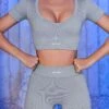 Ribbed Mini Shorts In Grey -Core Fit Shop bt0433 bt0437 5 cooling off avalanche grey v neck crop tee ribbed mini shorts