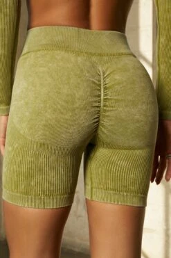 Seamless V Waist Biker Shorts With Shaping Detail In Olive -Core Fit Shop olive 9