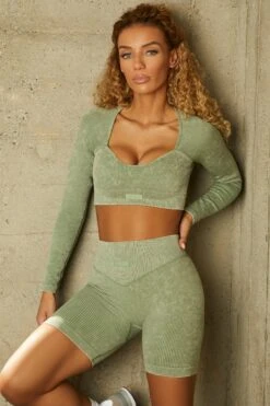 Seamless V Waist Biker Shorts With Shaping Detail In Washed Khaki -Core Fit Shop washed 7