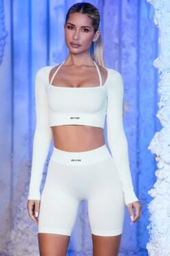 Ribbed Biker Shorts In White 23 Ribbed Biker Shorts In White -Core Fit Shop white 21 1