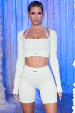 Ribbed Biker Shorts In White