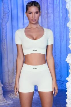 Ribbed Mini Shorts In White -Core Fit Shop white 5 1 3