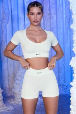 Ribbed Mini Shorts In White -Core Fit Shop white 8 1 3