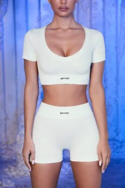 Ribbed Mini Shorts In White -Core Fit Shop white 9 1 3